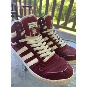 Adidas Top Ten High‎ Top Sneakers Maroon White Stripe Shoes Size Men's 8.5